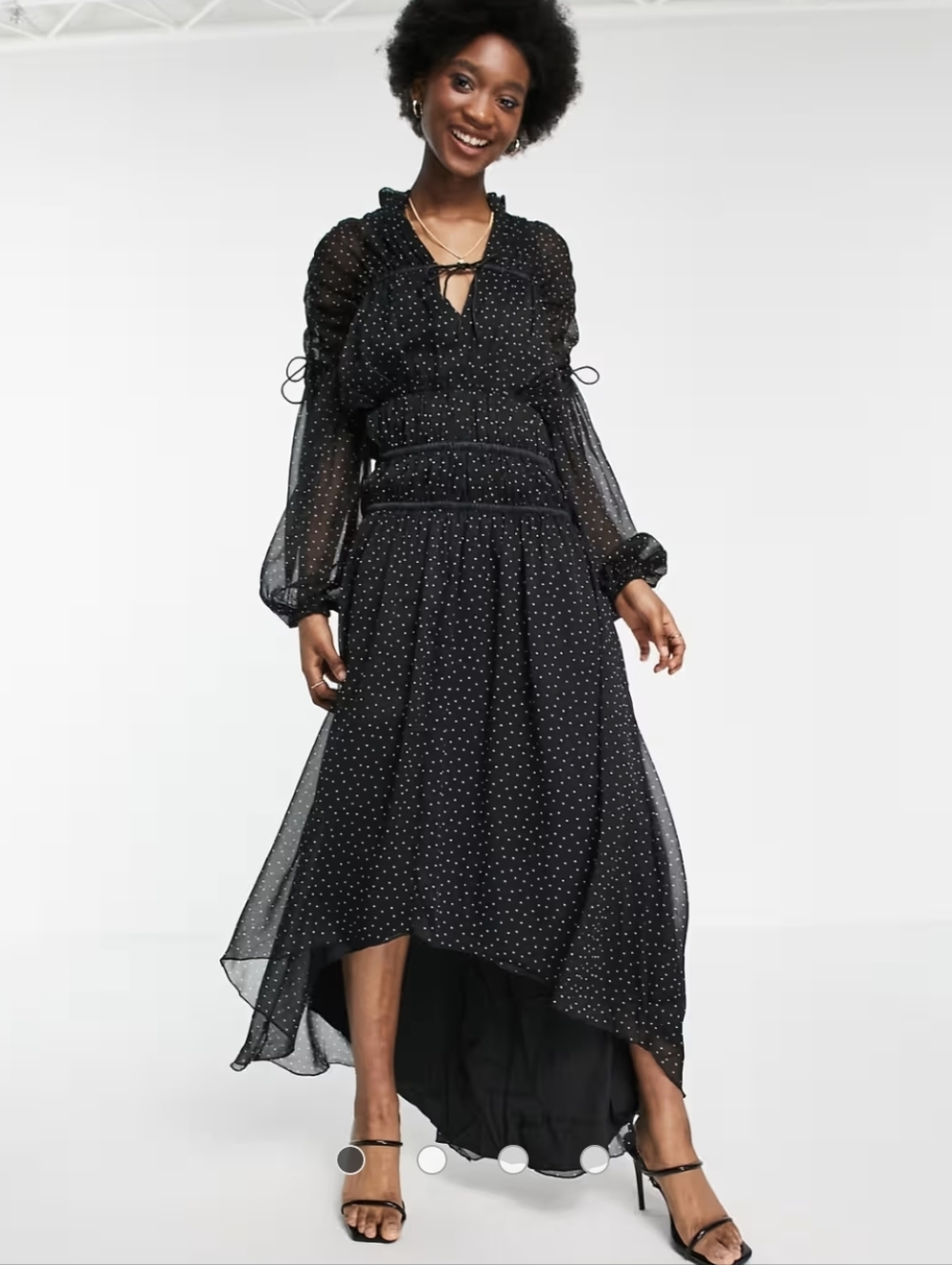 ASOS DESIGN tie neck maxi dress with blouson sleeve and multi-channel waist in